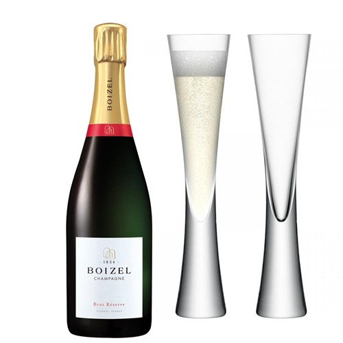 Boizel Brut Reserve NV Champagne 75cl with LSA Moya Flutes